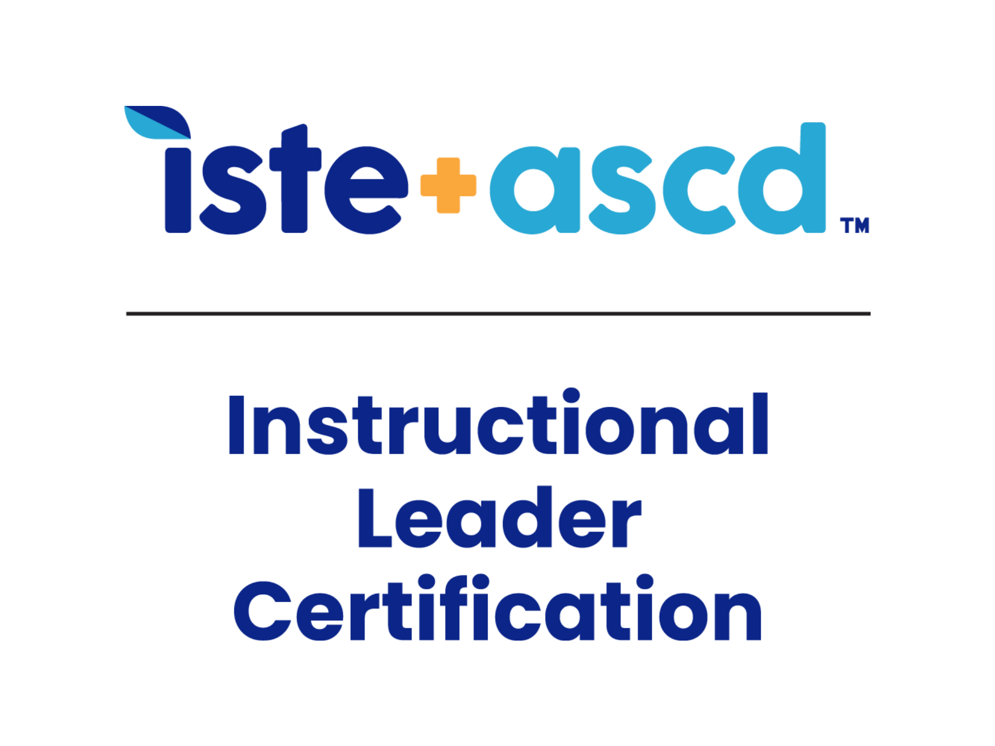 Logo for ISTE and ASCD above the text Instructional Leader Certification on a white background, separated by a horizontal line.
