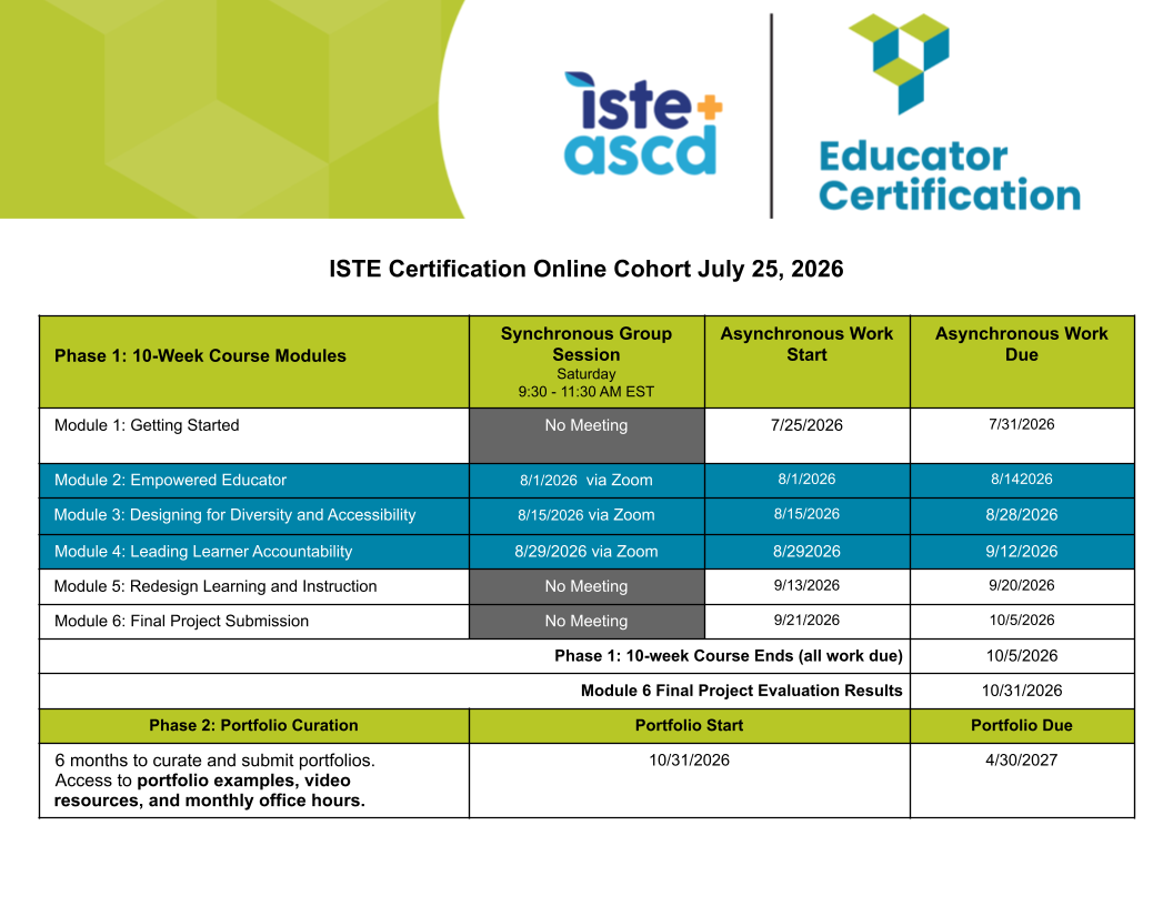 ISTE Certification Online Cohort July 25 2026