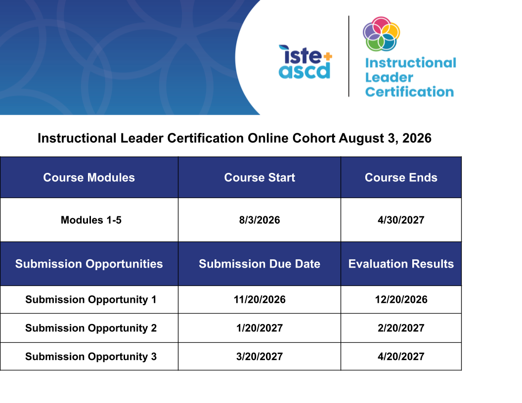 Instructional Leader Certification Online Cohort August 3 2026