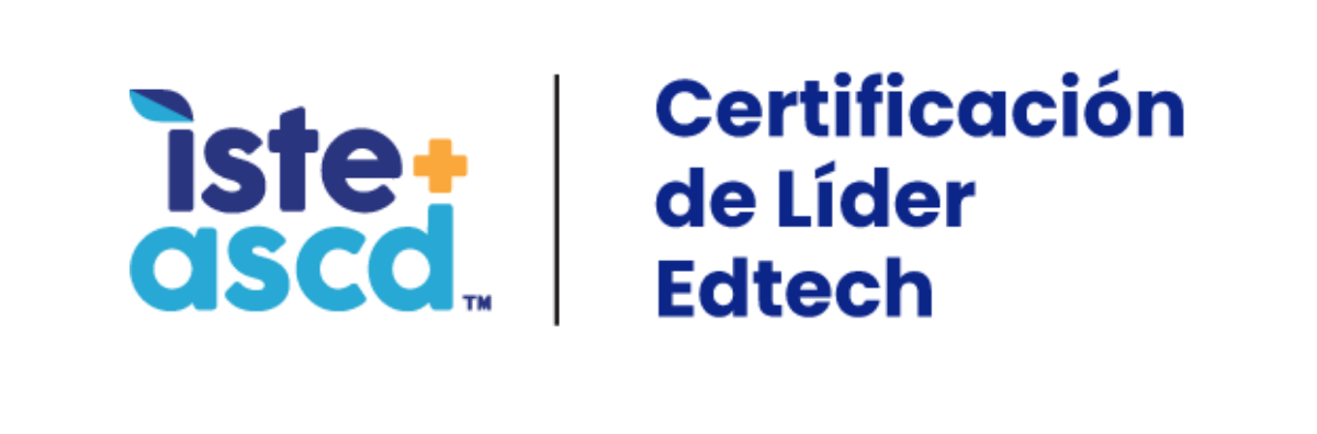 ISTE ASCD logo and text that reads Certificación de Líder Edtech on a light background.