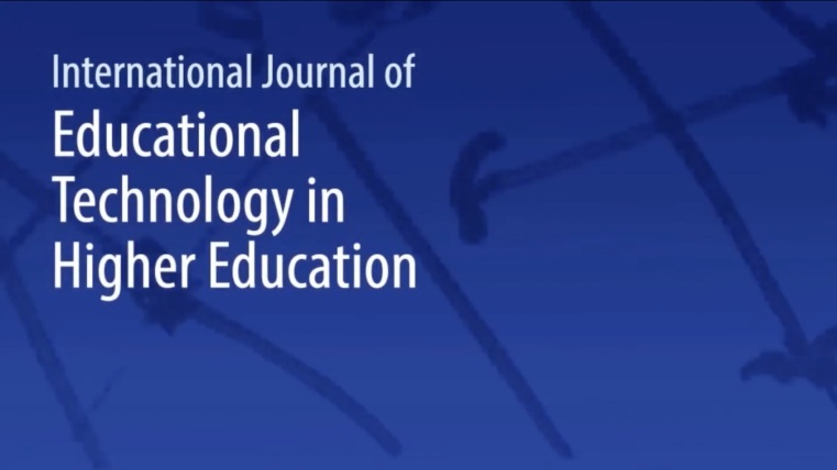 On a blue background in white text, the words International Journal of Educational Technology in Higher Education in a slender font size in the upper left portion of the image.