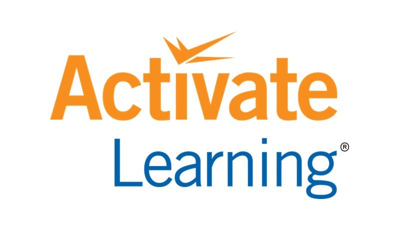 The image shows the logo for Activate Learning with Activate in large orange letters and Learning in smaller blue letters below. A stylized orange checkmark appears above the letter v in Activate.
