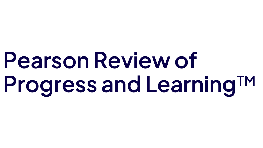 Text reads Pearson Review of Progress and Learning™ in bold, dark blue font on a white background.