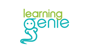 The Learning Genie logo features the words learning genie with learning in green and genie in blue. The word genie is stylized to include a simple, smiling genie drawing.