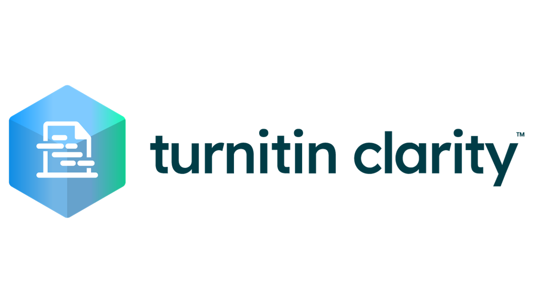 Turnitin Clarity logo featuring a hexagonal blue-green icon with a stylized document and the text turnitin clarity in lowercase letters to the right.