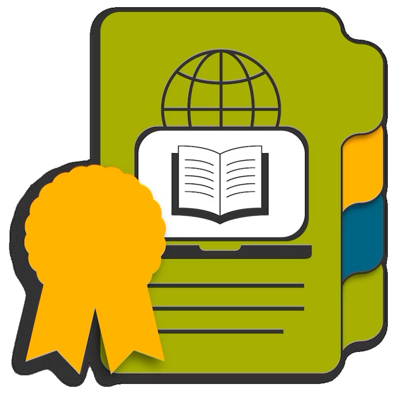 Icon of folders with an award ribbon placed on top.